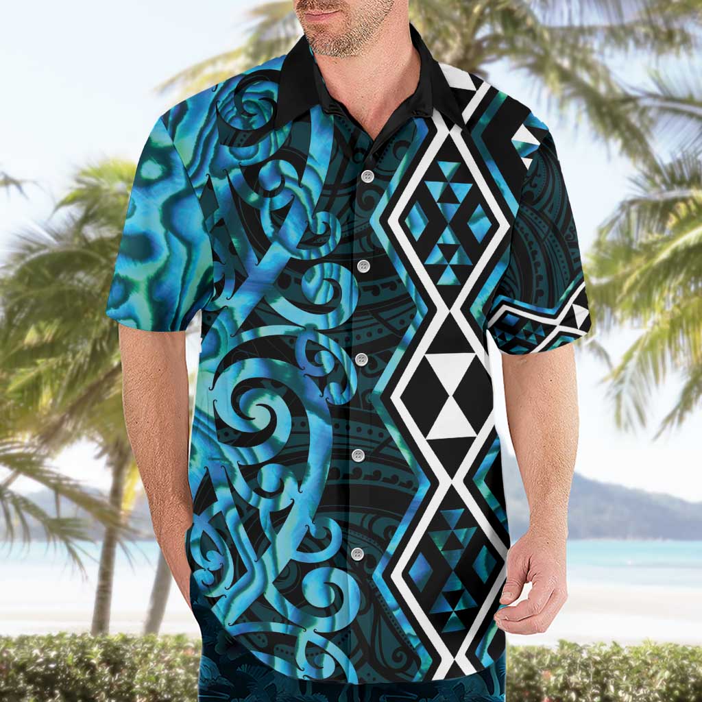 Turquoise Aotearoa Hawaiian Shirt Taniko Motifs With Paua Shell Kowhaiwhai LT14 - Polynesian Pride