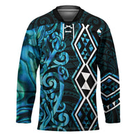Turquoise Aotearoa Hockey Jersey Taniko Motifs With Paua Shell Kowhaiwhai - Polynesian Pride