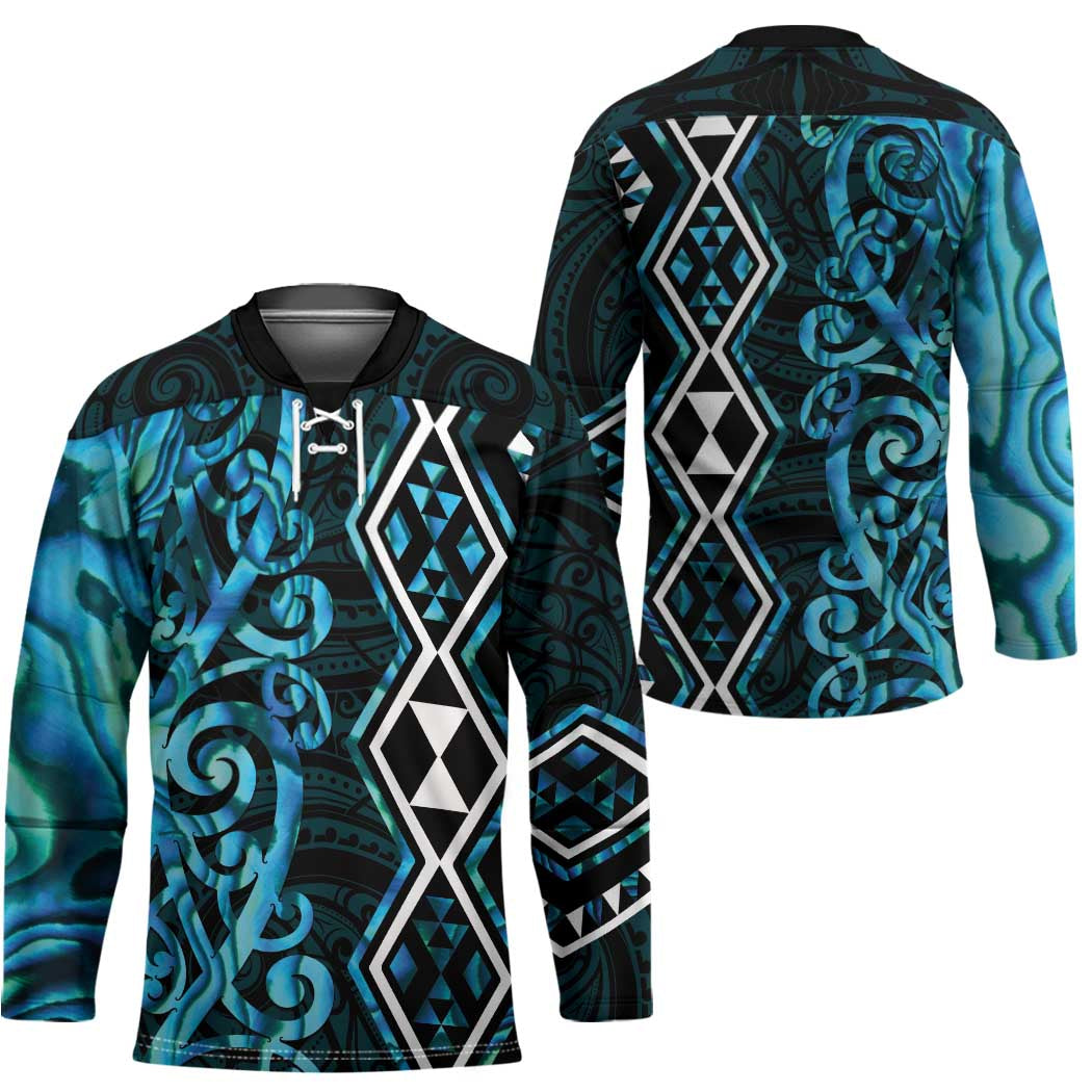 Turquoise Aotearoa Hockey Jersey Taniko Motifs With Paua Shell Kowhaiwhai - Polynesian Pride