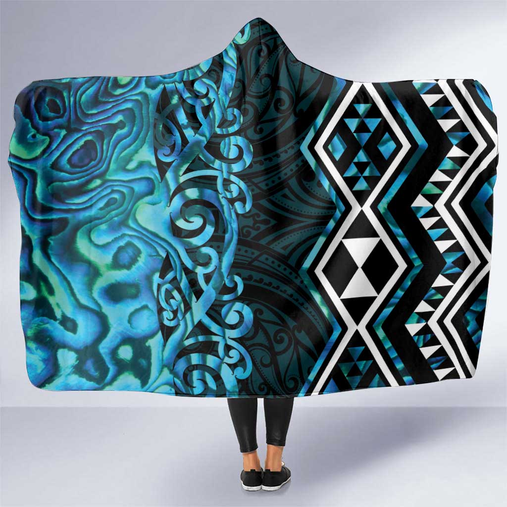 Turquoise Aotearoa Hooded Blanket Taniko Motifs With Paua Shell Kowhaiwhai LT14 One Size Turquoise - Polynesian Pride