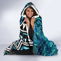 Turquoise Aotearoa Hooded Blanket Taniko Motifs With Paua Shell Kowhaiwhai LT14 - Polynesian Pride