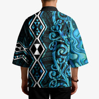 Turquoise Aotearoa Kimono Taniko Motifs With Paua Shell Kowhaiwhai - Polynesian Pride
