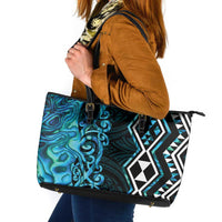 Turquoise Aotearoa Leather Tote Bag Taniko Motifs With Paua Shell Kowhaiwhai LT14 Turquoise - Polynesian Pride