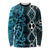Turquoise Aotearoa Long Sleeve Shirt Taniko Motifs With Paua Shell Kowhaiwhai