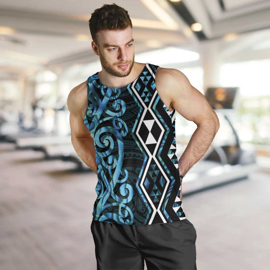 Turquoise Aotearoa Men Tank Top Taniko Motifs With Paua Shell Kowhaiwhai LT14 Turquoise - Polynesian Pride