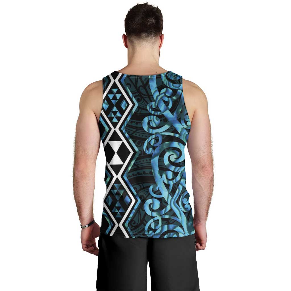 Turquoise Aotearoa Men Tank Top Taniko Motifs With Paua Shell Kowhaiwhai LT14 - Polynesian Pride