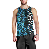 Turquoise Aotearoa Men Tank Top Taniko Motifs With Paua Shell Kowhaiwhai LT14 - Polynesian Pride