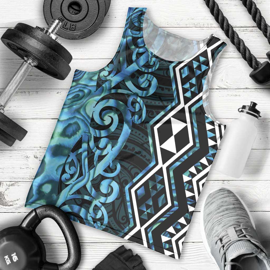 Turquoise Aotearoa Men Tank Top Taniko Motifs With Paua Shell Kowhaiwhai LT14 - Polynesian Pride