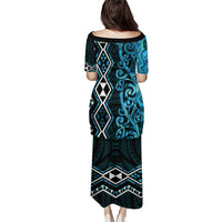 Turquoise Aotearoa Puletasi Taniko Motifs With Paua Shell Kowhaiwhai LT14 - Polynesian Pride