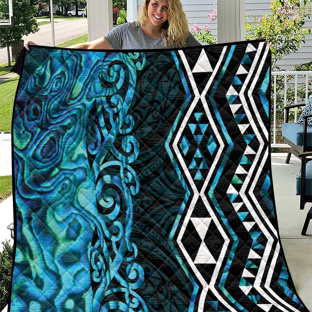 Turquoise Aotearoa Quilt Taniko Motifs With Paua Shell Kowhaiwhai