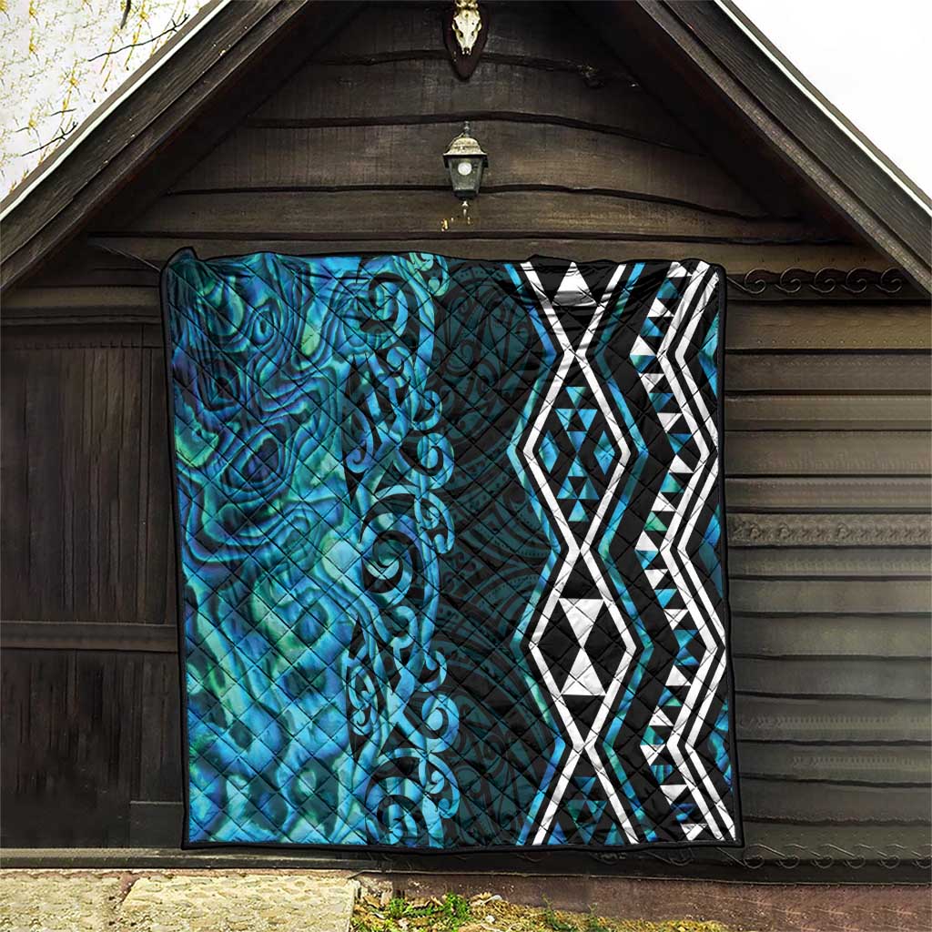 Turquoise Aotearoa Quilt Taniko Motifs With Paua Shell Kowhaiwhai