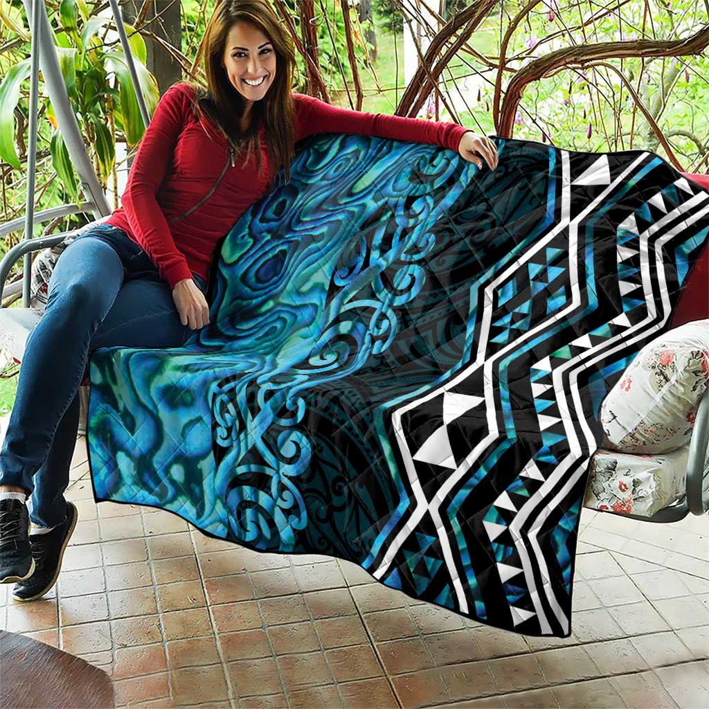Turquoise Aotearoa Quilt Taniko Motifs With Paua Shell Kowhaiwhai