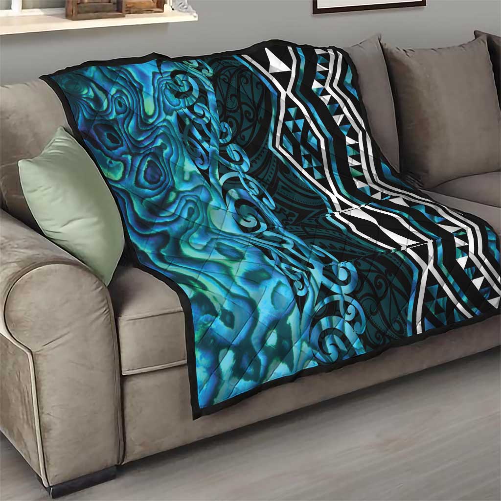 Turquoise Aotearoa Quilt Taniko Motifs With Paua Shell Kowhaiwhai