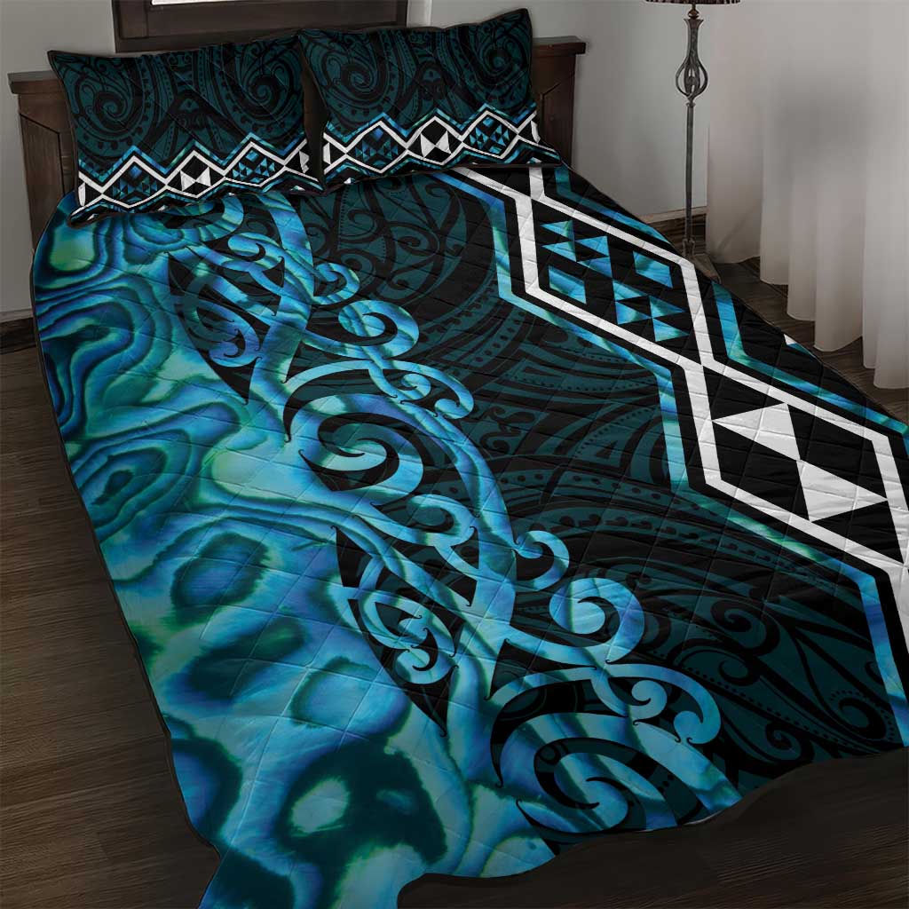 Turquoise Aotearoa Quilt Bed Set Taniko Motifs With Paua Shell Kowhaiwhai LT14 Turquoise - Polynesian Pride