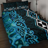 Turquoise Aotearoa Quilt Bed Set Taniko Motifs With Paua Shell Kowhaiwhai LT14 Turquoise - Polynesian Pride