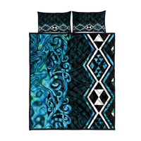 Turquoise Aotearoa Quilt Bed Set Taniko Motifs With Paua Shell Kowhaiwhai LT14 - Polynesian Pride