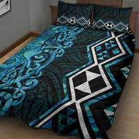 Turquoise Aotearoa Quilt Bed Set Taniko Motifs With Paua Shell Kowhaiwhai LT14 - Polynesian Pride