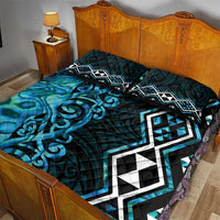 Turquoise Aotearoa Quilt Bed Set Taniko Motifs With Paua Shell Kowhaiwhai LT14 - Polynesian Pride