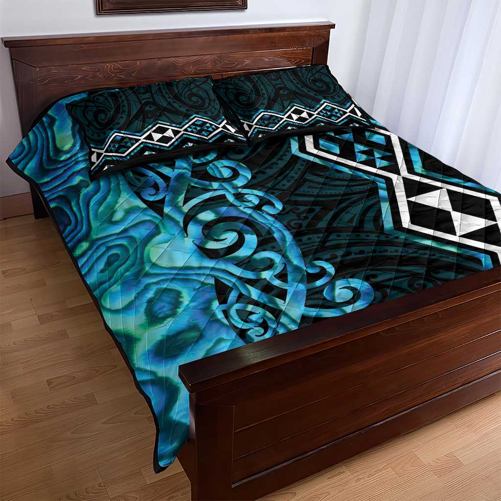 Turquoise Aotearoa Quilt Bed Set Taniko Motifs With Paua Shell Kowhaiwhai LT14 - Polynesian Pride