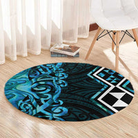 Turquoise Aotearoa Round Carpet Taniko Motifs With Paua Shell Kowhaiwhai
