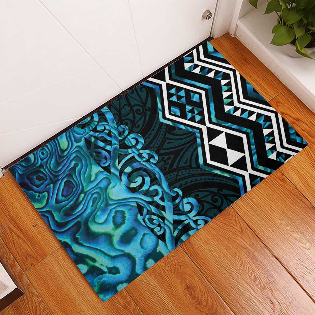 Turquoise Aotearoa Rubber Doormat Taniko Motifs With Paua Shell Kowhaiwhai LT14 - Polynesian Pride