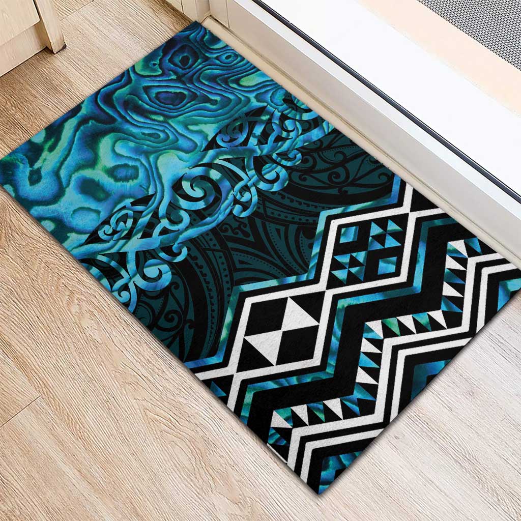 Turquoise Aotearoa Rubber Doormat Taniko Motifs With Paua Shell Kowhaiwhai LT14 - Polynesian Pride