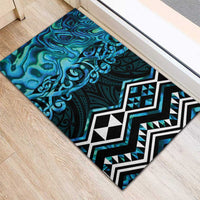 Turquoise Aotearoa Rubber Doormat Taniko Motifs With Paua Shell Kowhaiwhai LT14 - Polynesian Pride