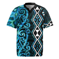 Turquoise Aotearoa Rugby Jersey Taniko Motifs With Paua Shell Kowhaiwhai LT14 Turquoise - Polynesian Pride