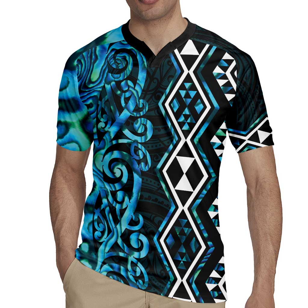 Turquoise Aotearoa Rugby Jersey Taniko Motifs With Paua Shell Kowhaiwhai LT14 - Polynesian Pride