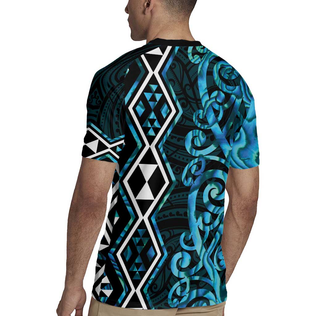 Turquoise Aotearoa Rugby Jersey Taniko Motifs With Paua Shell Kowhaiwhai LT14 - Polynesian Pride