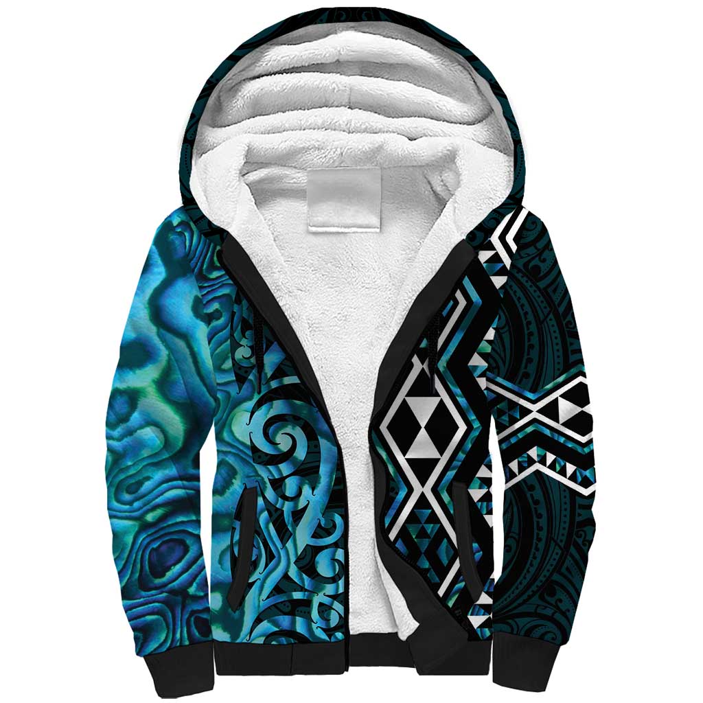 Turquoise Aotearoa Sherpa Hoodie Taniko Motifs With Paua Shell Kowhaiwhai LT14 Unisex Turquoise - Polynesian Pride