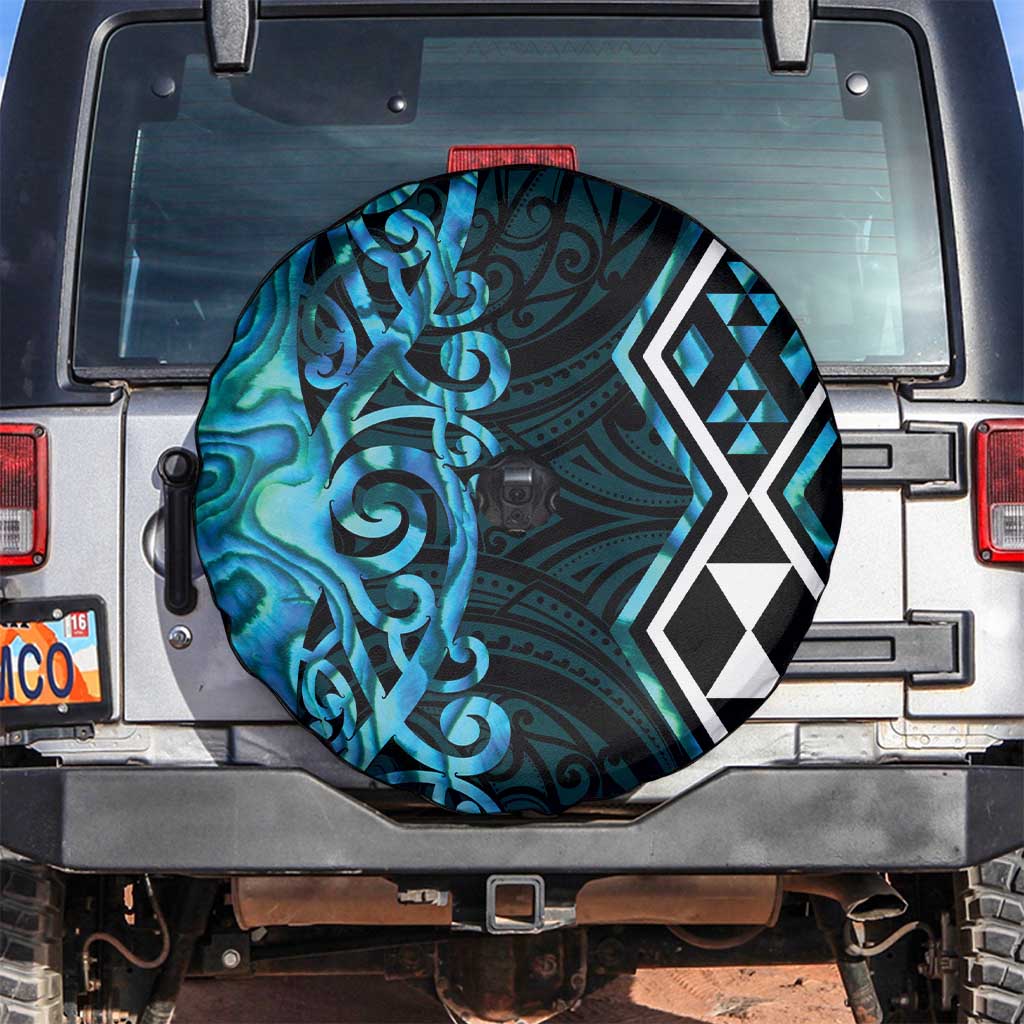 Turquoise Aotearoa Spare Tire Cover Taniko Motifs With Paua Shell Kowhaiwhai LT14 Turquoise - Polynesian Pride