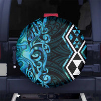Turquoise Aotearoa Spare Tire Cover Taniko Motifs With Paua Shell Kowhaiwhai LT14 - Polynesian Pride