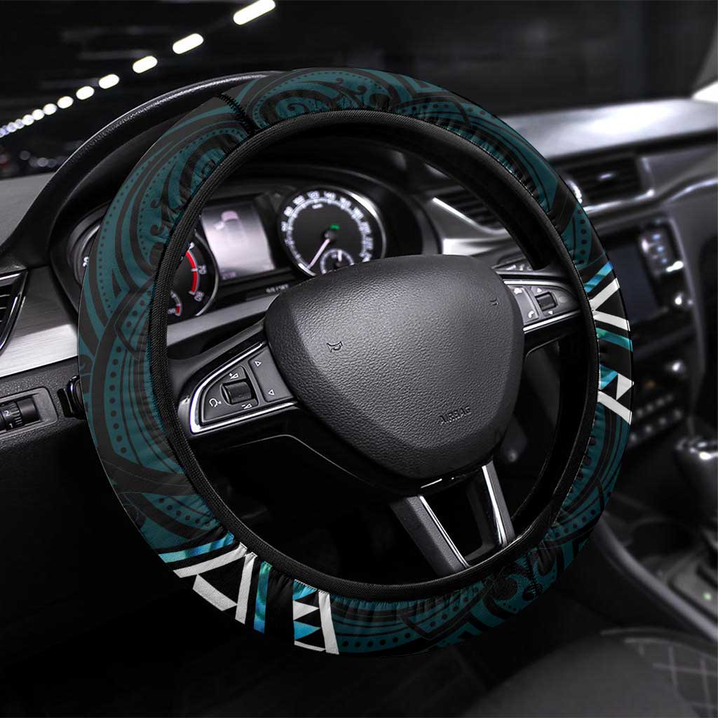 Turquoise Aotearoa Steering Wheel Cover Taniko Motifs With Paua Shell Kowhaiwhai LT14 Universal Fit Turquoise - Polynesian Pride