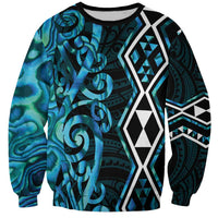 Turquoise Aotearoa Sweatshirt Taniko Motifs With Paua Shell Kowhaiwhai LT14 Unisex Turquoise - Polynesian Pride