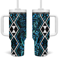 Turquoise Aotearoa Tumbler With Handle Taniko Motifs With Paua Shell Kowhaiwhai LT14 One Size: 40 oz Turquoise - Polynesian Pride