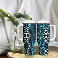 Turquoise Aotearoa Tumbler With Handle Taniko Motifs With Paua Shell Kowhaiwhai LT14 - Polynesian Pride