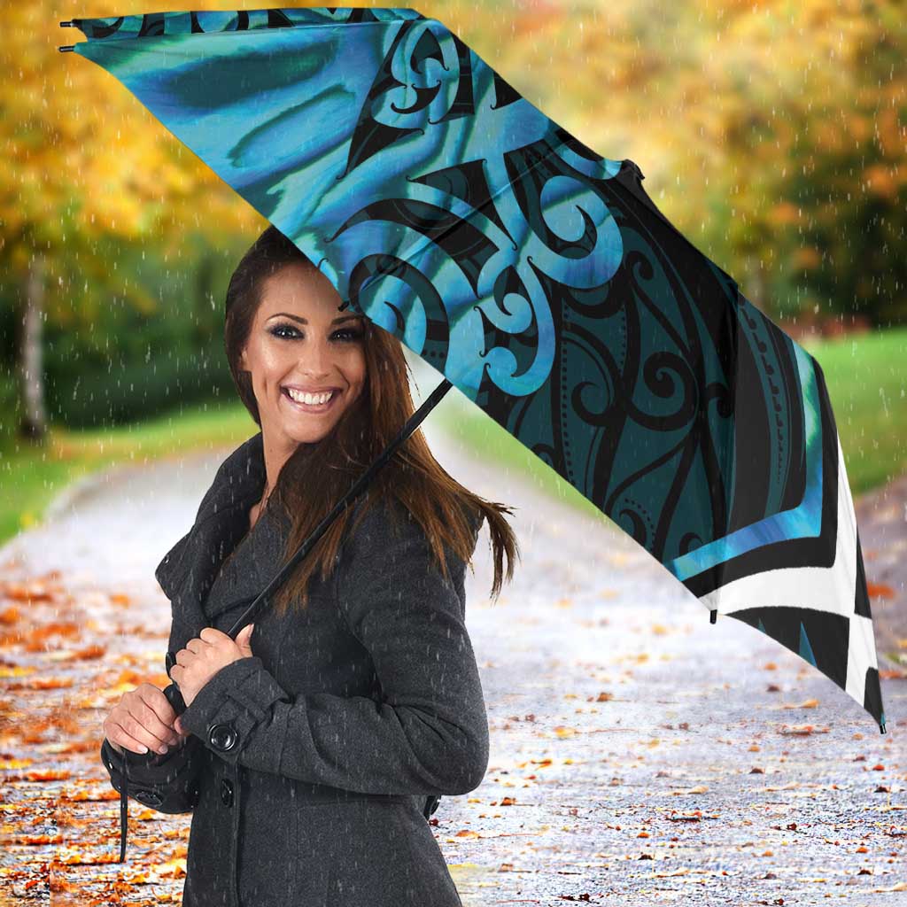 Turquoise Aotearoa Umbrella Taniko Motifs With Paua Shell Kowhaiwhai - Polynesian Pride