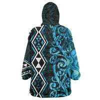 Turquoise Aotearoa Wearable Blanket Hoodie Taniko Motifs With Paua Shell Kowhaiwhai LT14 - Polynesian Pride