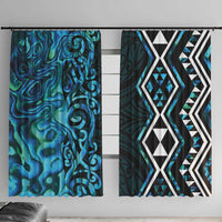 Turquoise Aotearoa Window Curtain Taniko Motifs With Paua Shell Kowhaiwhai LT14 With Hooks Turquoise - Polynesian Pride