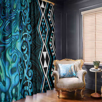 Turquoise Aotearoa Window Curtain Taniko Motifs With Paua Shell Kowhaiwhai LT14 - Polynesian Pride