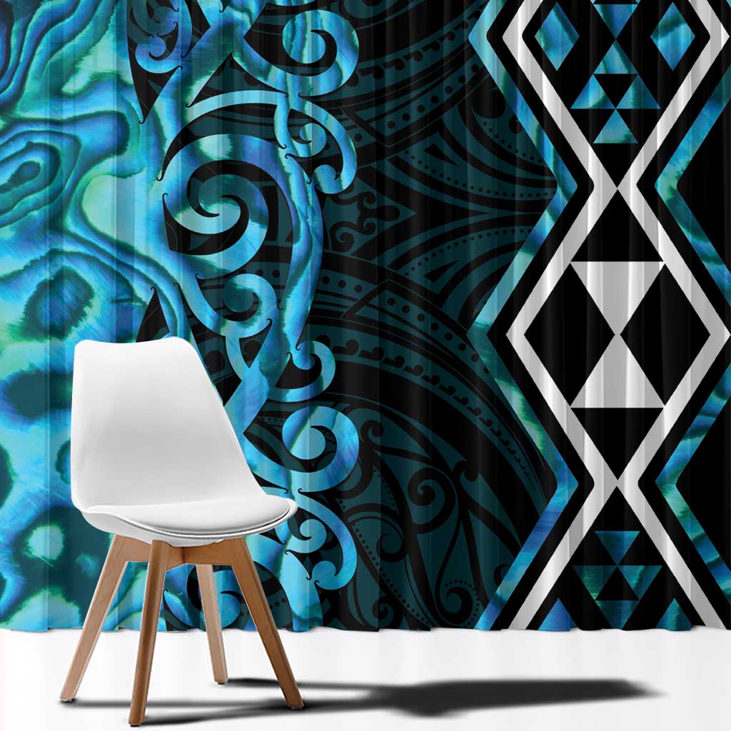 Turquoise Aotearoa Window Curtain Taniko Motifs With Paua Shell Kowhaiwhai LT14 - Polynesian Pride