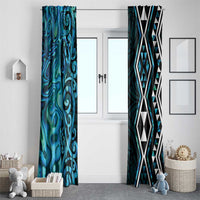 Turquoise Aotearoa Window Curtain Taniko Motifs With Paua Shell Kowhaiwhai LT14 - Polynesian Pride