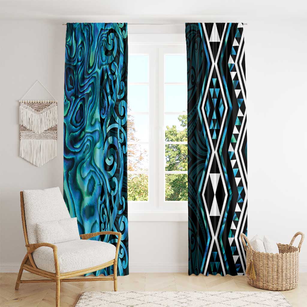 Turquoise Aotearoa Window Curtain Taniko Motifs With Paua Shell Kowhaiwhai LT14 - Polynesian Pride