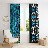 Turquoise Aotearoa Window Curtain Taniko Motifs With Paua Shell Kowhaiwhai LT14 - Polynesian Pride