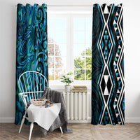 Turquoise Aotearoa Window Curtain Taniko Motifs With Paua Shell Kowhaiwhai LT14 - Polynesian Pride