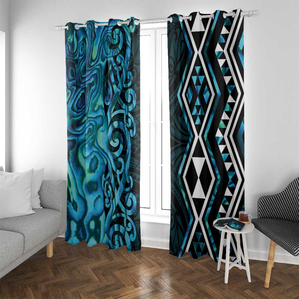 Turquoise Aotearoa Window Curtain Taniko Motifs With Paua Shell Kowhaiwhai LT14 With Grommets Turquoise - Polynesian Pride