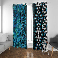 Turquoise Aotearoa Window Curtain Taniko Motifs With Paua Shell Kowhaiwhai LT14 With Grommets Turquoise - Polynesian Pride