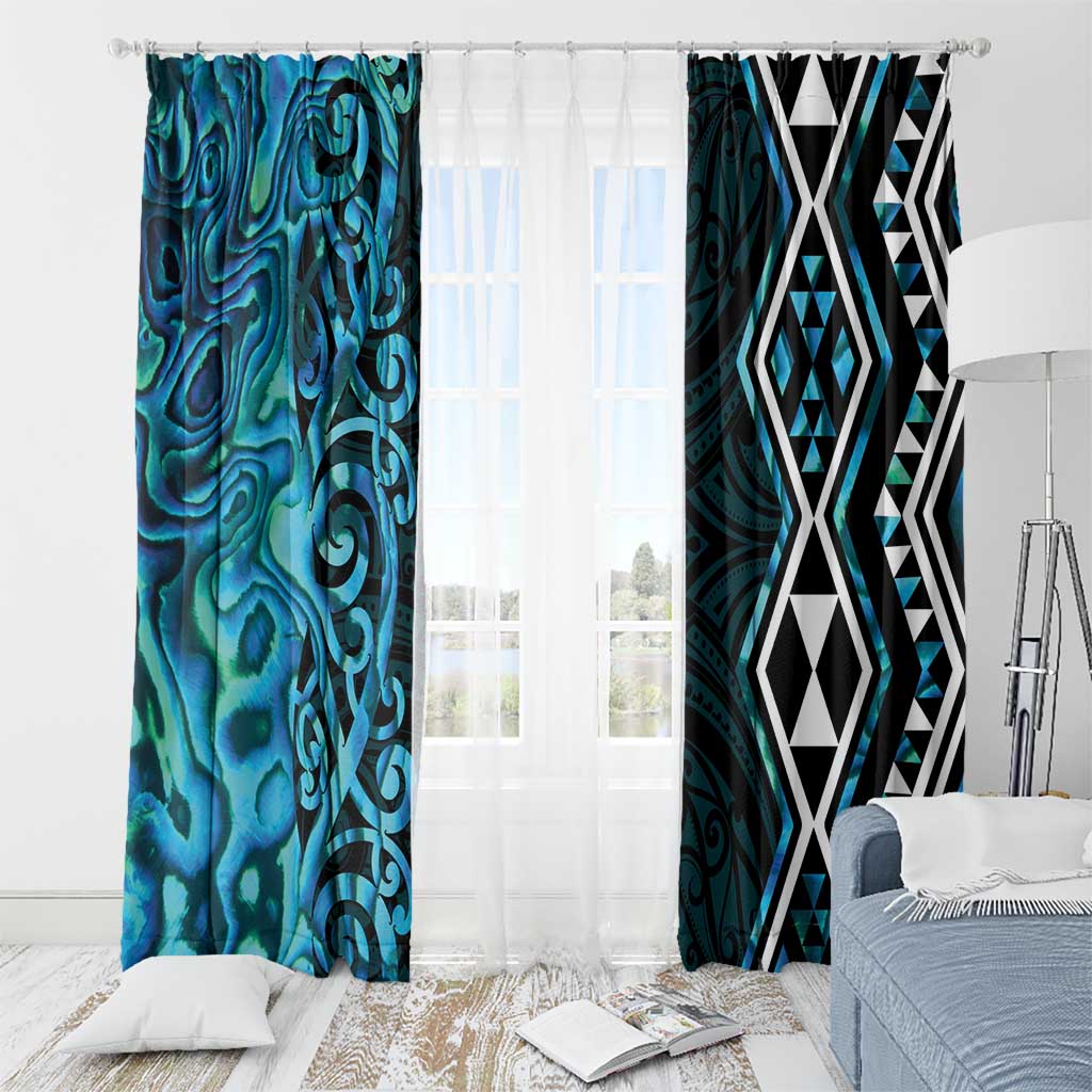 Turquoise Aotearoa Window Curtain Taniko Motifs With Paua Shell Kowhaiwhai LT14 - Polynesian Pride