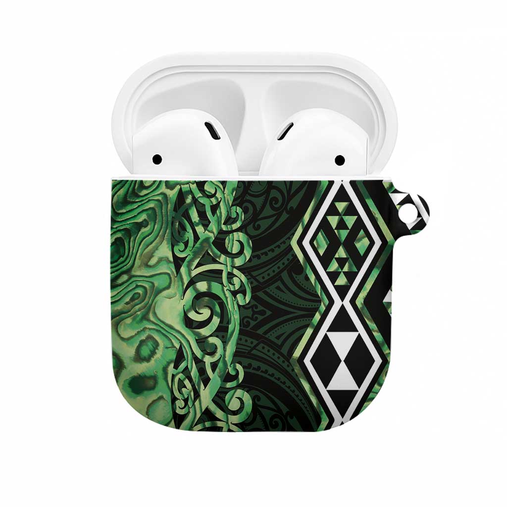 Green Aotearoa AirPods Case Taniko Motifs With Paua Shell Kowhaiwhai - Polynesian Pride